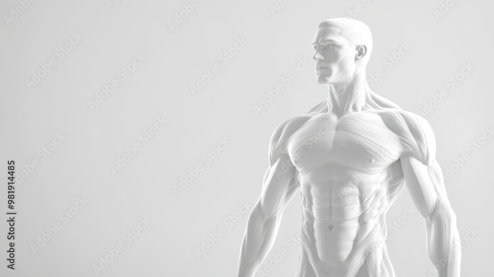 Model of a 3D Rendered Human Male Figure with Copy Space on a Blank White Background Model of a 3D Rendered Human Male Figure with Copy Space on a Blank White Background