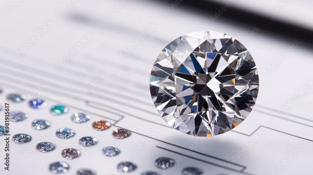 A close-up of a diamond's cut and clarity, displayed alongside a gem grading chart for detailed analysis. A close-up of a diamond's cut and clarity, displayed alongside a gem grading chart for detailed analysis.