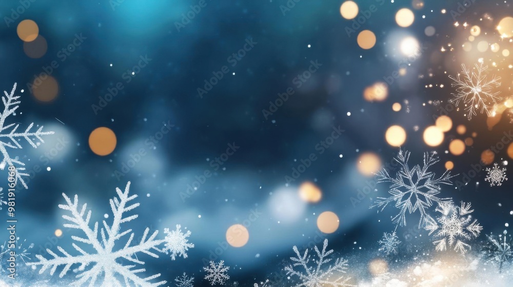 A stunning winter background featuring snowflakes and shimmering bokeh lights, perfect for seasonal designs and festive themes. A stunning winter background featuring snowflakes and shimmering bokeh lights, perfect for seasonal designs and festive themes.