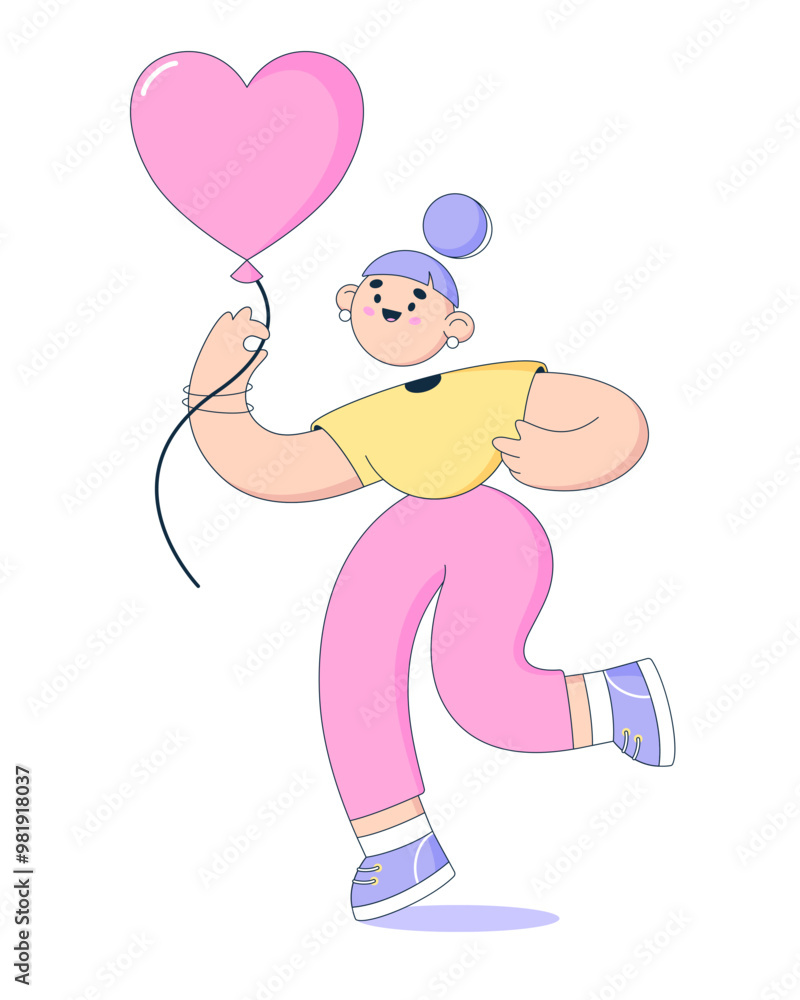 Woman dancing with a heart-shaped balloon