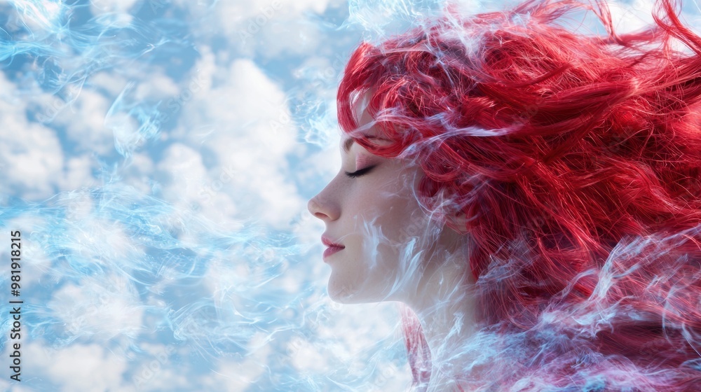 Vibrant red hair in the wind Vibrant red hair in the wind