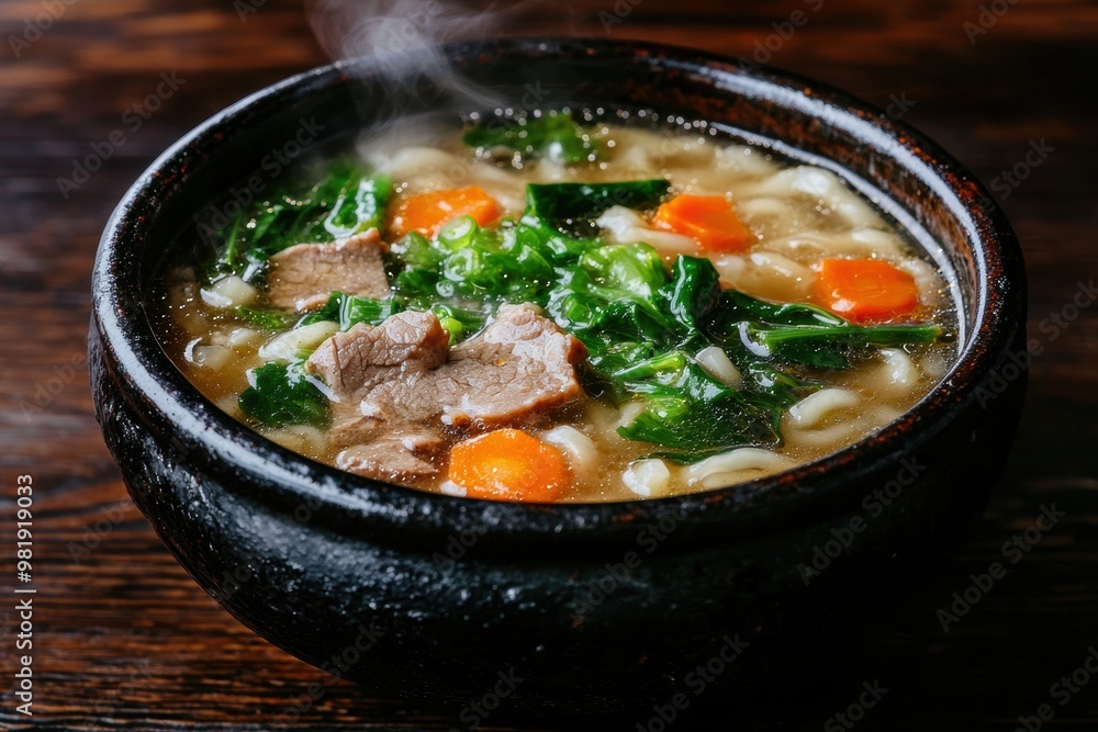 Hearty vegetable and meat soup in a bowl Hearty vegetable and meat soup in a bowl