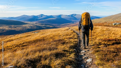 Hiking in the Scottish Highlands  Backpacker on a Trail with Mountain Views