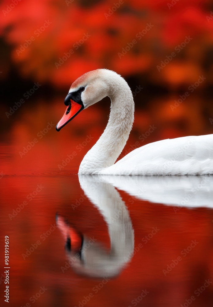 Fototapeta premium Elegant swan on crimson waters