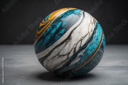 Colorful marble ball on a solid colour background. Close-up. ai generative