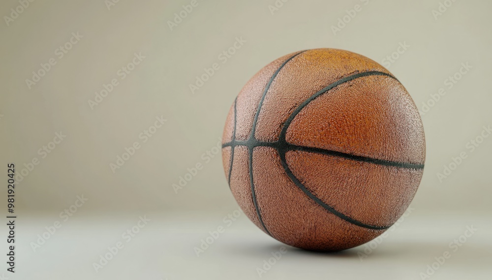 Textured Basketball on Minimalist Beige Background Textured Basketball on Minimalist Beige Background