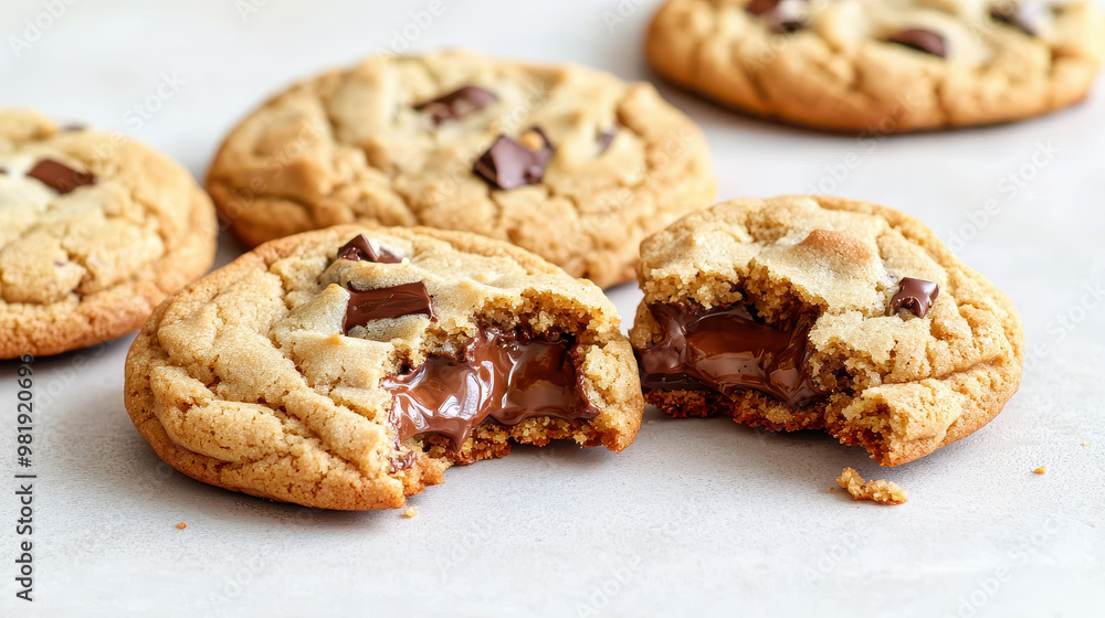 Freshly baked chocolate chip cookies with gooey melted chocolate, showcasing a decadent and irresistible dessert experience Freshly baked chocolate chip cookies with gooey melted chocolate, showcasing a decadent and irresistible dessert experience