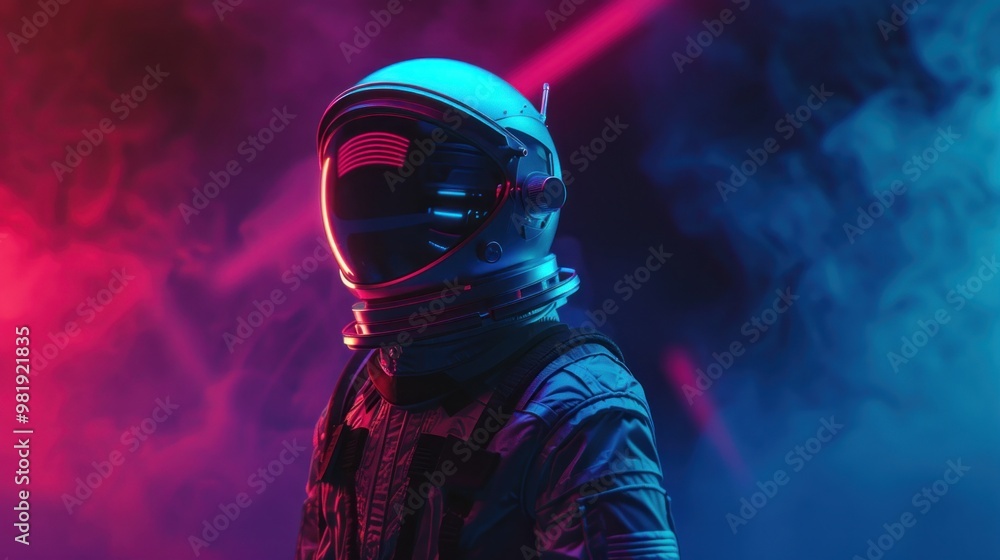 Futuristic astronaut with bright neon cyberpunk city Futuristic astronaut with bright neon cyberpunk city