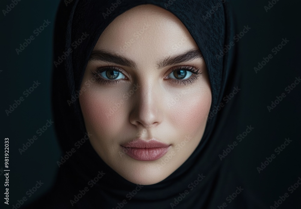 Captivating gaze of a woman in a black hijab Captivating gaze of a woman in a black hijab