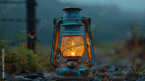 Vintage Lantern in the Forest - A Glimmer of Hope in the Dark