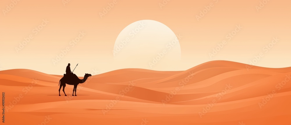 Silhouette of person riding camel in desert landscape Silhouette of person riding camel in desert landscape