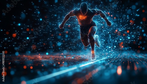 Futuristic Digital Athlete in a High-speed Holographic Environment