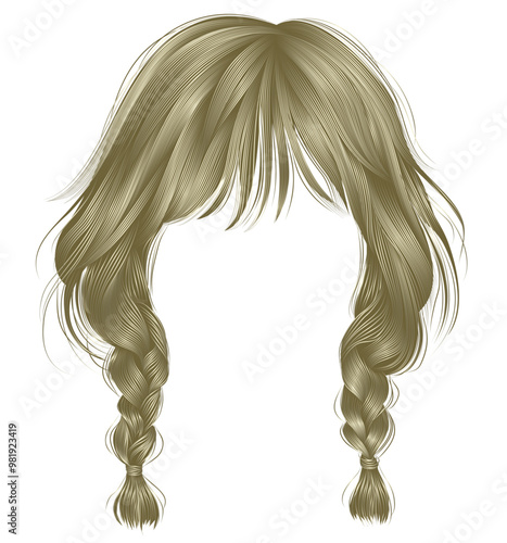 trendy women hairs blond colour .two plaits . 
 fashion beauty style .
