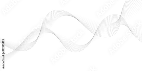 Abstract grey, white smooth element swoosh speed wave modern stream background. Wave with lines created using blend tool. Abstract frequency sound wave lines and twisted curve lines background.	
