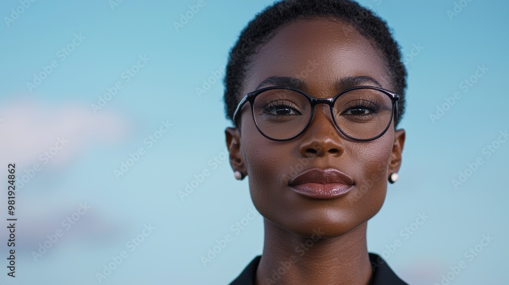 confident woman with glasses looking at camera confident woman with glasses looking at camera