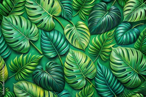 Close-up of tropical green leaves pattern