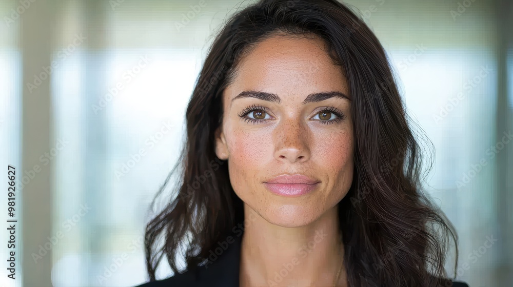 beautiful woman with dark hair looking at camera beautiful woman with dark hair looking at camera