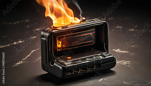 A Pager On Fire or surrounded by a small blast representing the concept of pager machine hacking

 photo