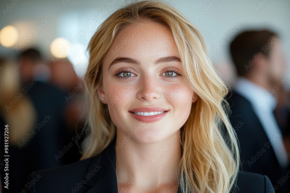 Smiling woman with blonde hair and blue eyes Smiling woman with blonde hair and blue eyes