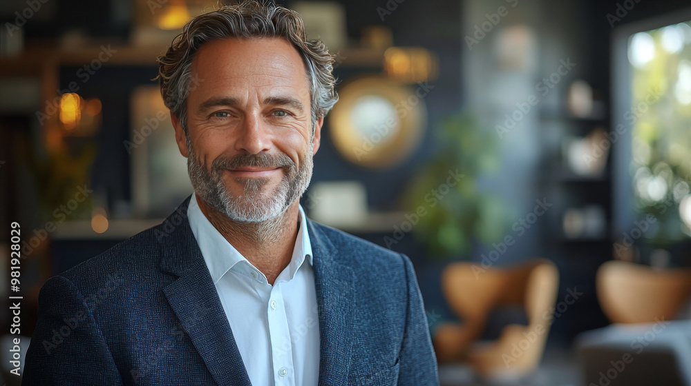Smiling middle-aged man in a blue blazer. Smiling middle-aged man in a blue blazer.