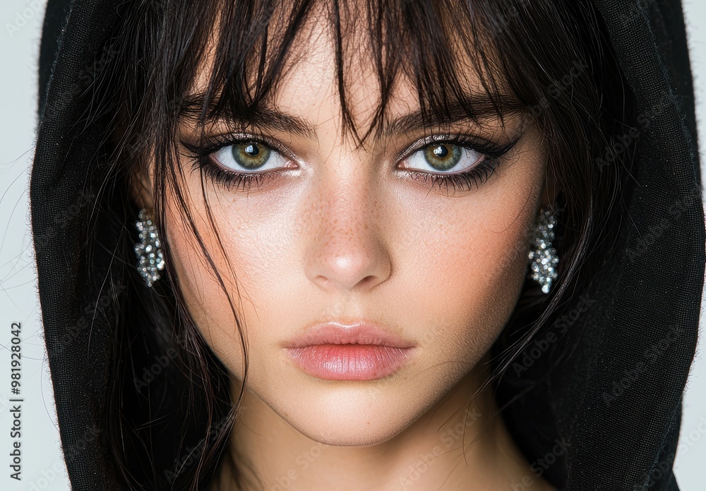 Fototapeta premium close-up portrait of a woman with dark hair and green eyes