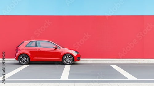 Red Car Parked Against a Red Wall