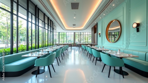 Modern Restaurant Interior Design with Mint Green Accents