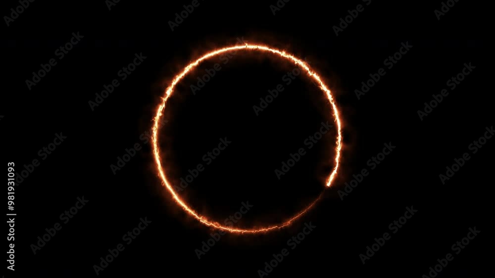 Ring of fire with a glowing orange hue set against a black background, ideal for designs related to energy, power, and intensity. Ring of fire with a glowing orange hue set against a black background, ideal for designs related to energy, power, and intensity.
