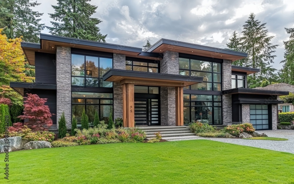 A minimalist luxury home exterior with clean lines, high-quality materials, and an emphasis on natural surroundings. A minimalist luxury home exterior with clean lines, high-quality materials, and an emphasis on natural surroundings.