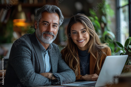 Smiling man and woman in a cafe