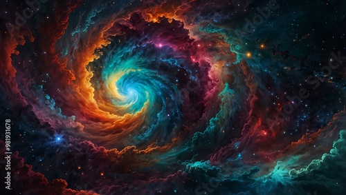 Swirl of vibrant colors in a cosmic scene, evoking mystery and beauty.