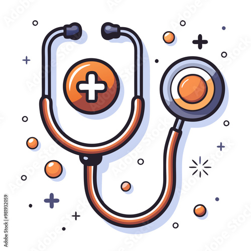 Orange Stethoscope Icon for Medical and Healthcare Concept