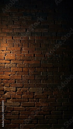 Textured ancient brick wall in dim light.