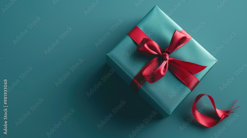 Top view of a personalized gift box, clean blue background, custom name tag, unique and special. Top view of a personalized gift box, clean blue background, custom name tag, unique and special.