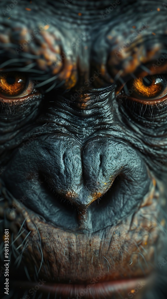 Intense Gaze: Close-Up Portrait of a Powerful Ape Intense Gaze: Close-Up Portrait of a Powerful Ape