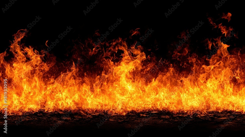 Fiery Flames Burning on Black Background Fiery Flames Burning on Black Background