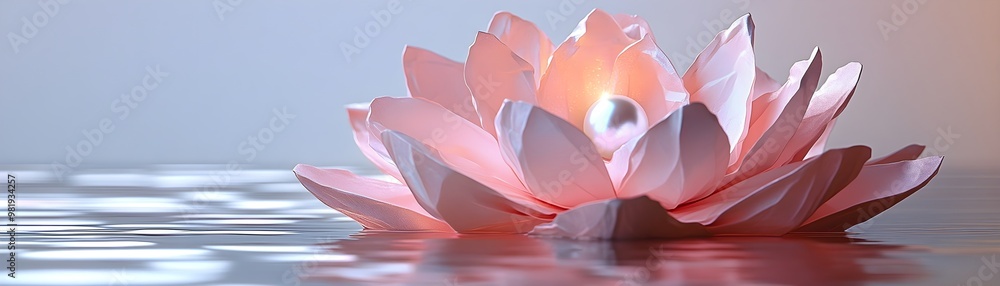A delicate pink lotus flower floats serenely on calm water, reflecting soft light, symbolizing beauty and tranquility. A delicate pink lotus flower floats serenely on calm water, reflecting soft light, symbolizing beauty and tranquility.