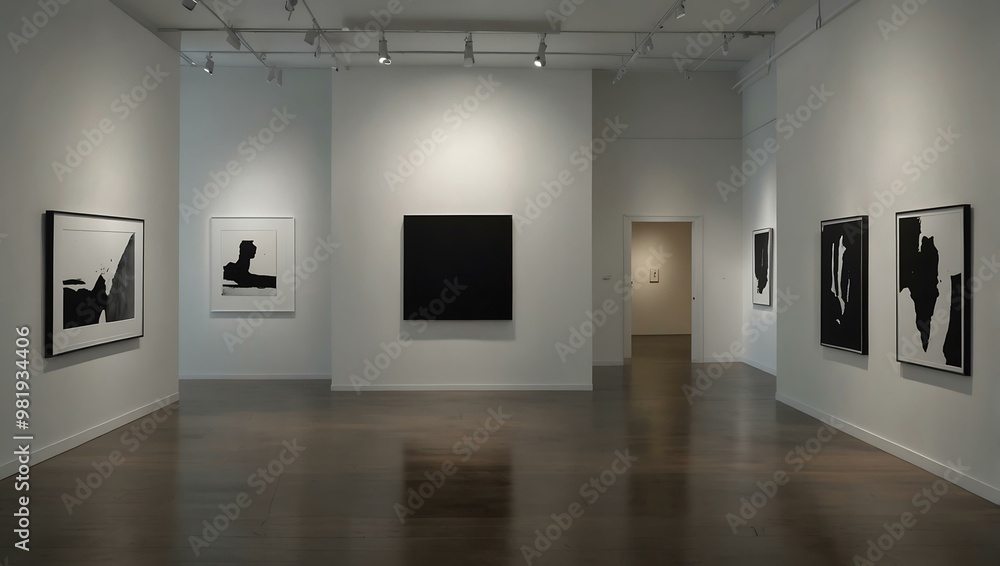 Top view of a minimalist gallery with one artwork in the center. Top view of a minimalist gallery with one artwork in the center.