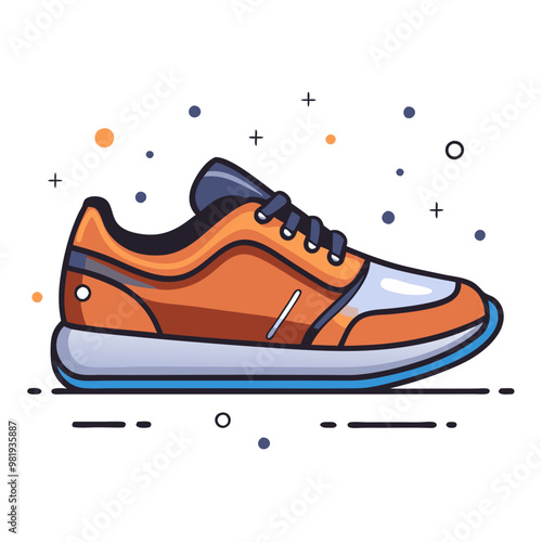 Stylized Sneaker in Orange, White, and Blue Representing Sports and Fashion