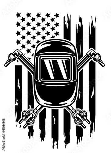 US Welding Mask Torch | US Flag | Welding Helmet | Welder Dad | Protective Gear | Welding Equipment | Workshop | US Skilled Worker | Original Illustration | Vector and Clipart | Cutfile and Stencil