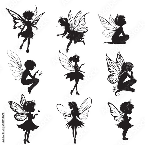 Fairy silhouette illustration on white background 