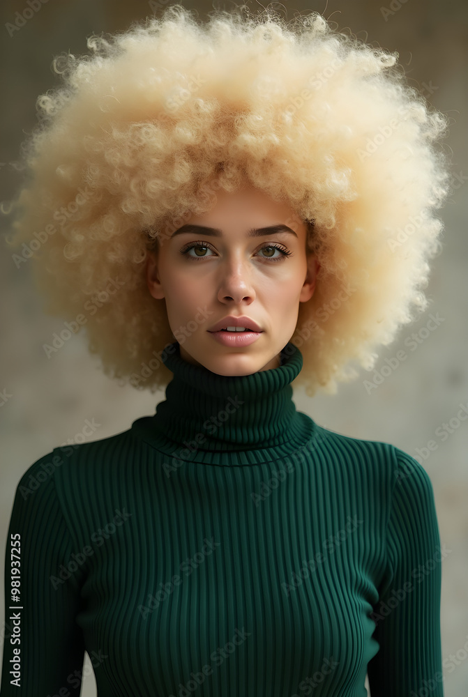 Portrait of a woman with blond afro hair