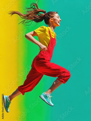 background fferent colorful bright isolated life active progress striving front looking overalls shirt t striped people sporty running collage portrait photo view size body length full action photo