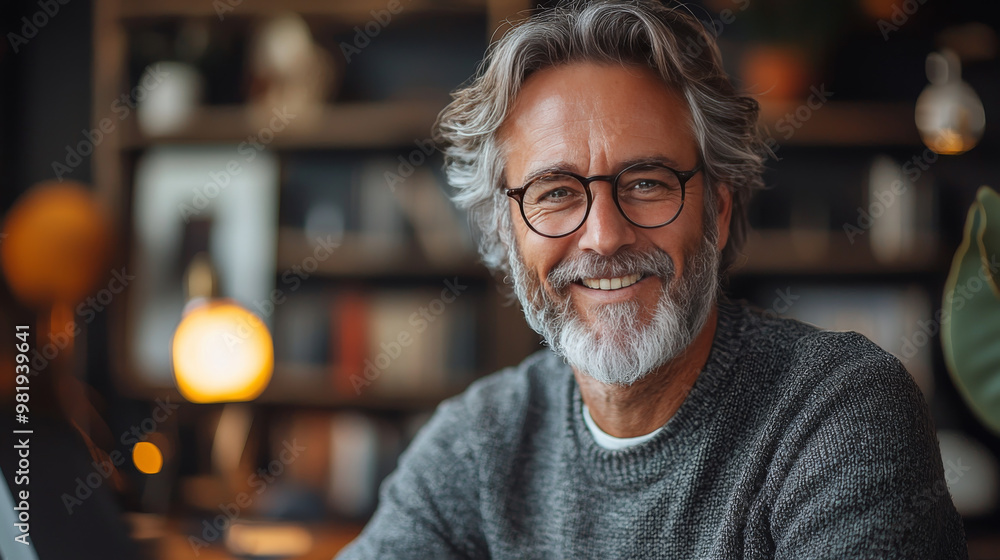 Smiling mature man with grey hair and beard wearing glasses. Smiling mature man with grey hair and beard wearing glasses.