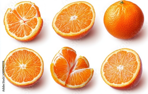 Set of mandarin orange slices isolated on a white background, 