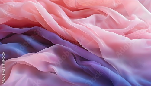 Dreamy undulation of translucent pink and purple fabrics creating a harmonious visual experience photo