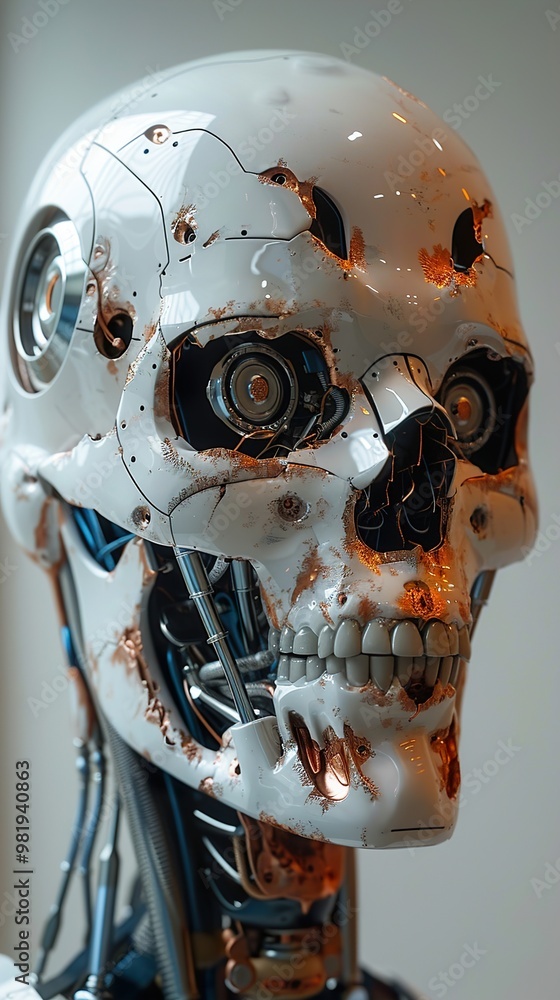 Fototapeta premium Futuristic Robot Skull: A Digital Artwork