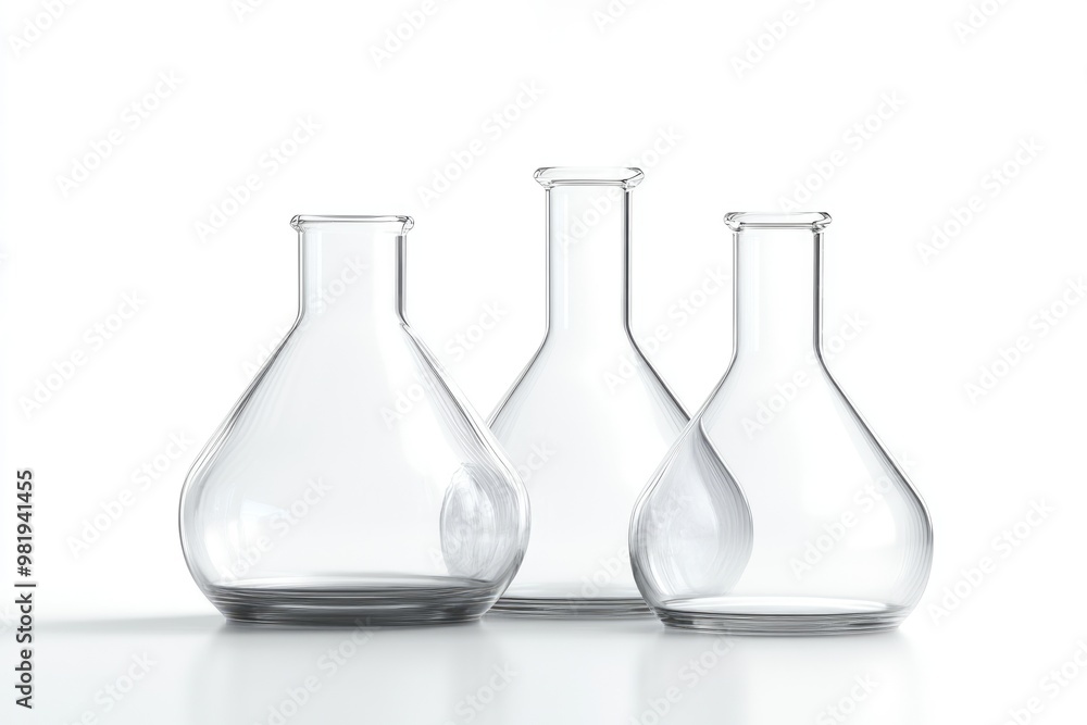 Laboratory glassware with reflections over white background With Clipping path Laboratory glassware with reflections over white background With Clipping path