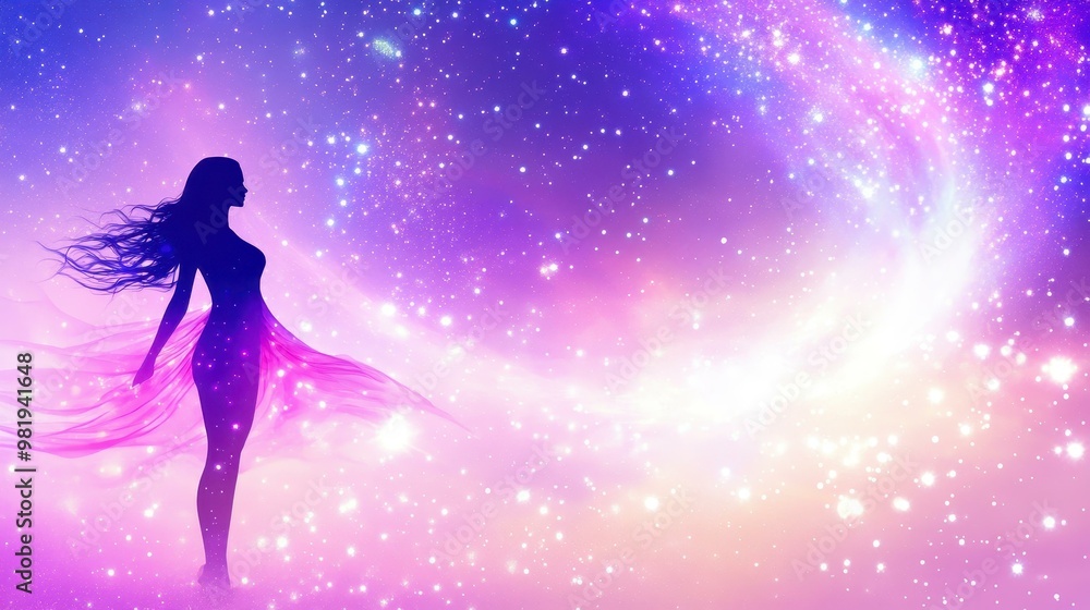 A stunning digital art portrait of a woman adorned in a flowing starlight dress, symbolizing cosmic interconnectedness. A stunning digital art portrait of a woman adorned in a flowing starlight dress, symbolizing cosmic interconnectedness.
