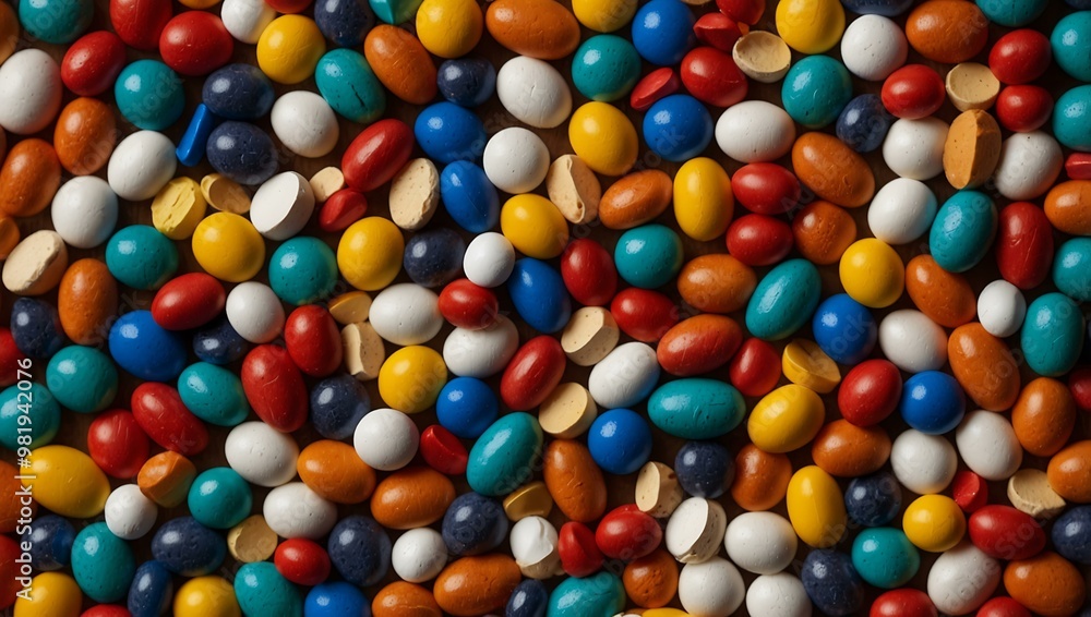 Various colorful pills and vitamins arranged in a creative pattern, symbolizing the diversity in medicine. Various colorful pills and vitamins arranged in a creative pattern, symbolizing the diversity in medicine.